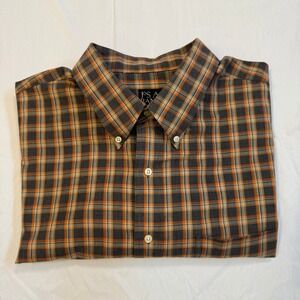 Jos A Bank Travelers Collection Mens XXL Plaid Button Down Shirt Orange Grey